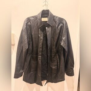 Babaton Black Leather Shirt Jacket